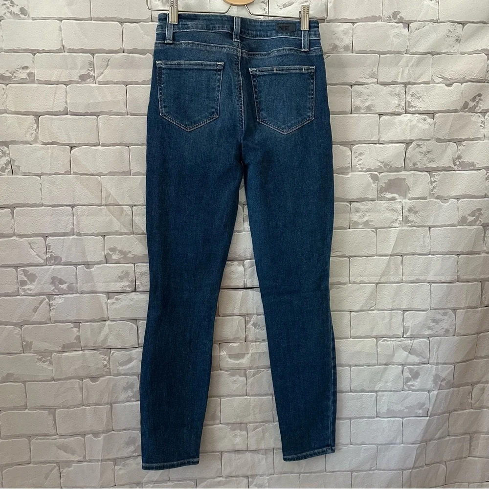 PAIGE High Rise Distressed Dark Blue Jeans - Picture 5 of 7